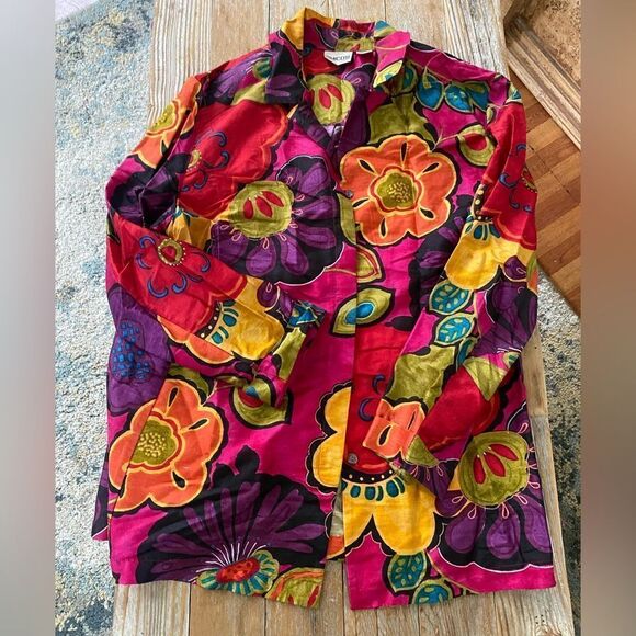 Chicos vintage Women's Bright Color Floral button down - Picture 1 of 4